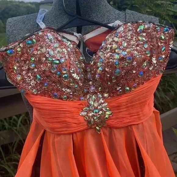 Tiffany design size 4 camouflage and orange formal dress . So unique! - Picture 2 of 10